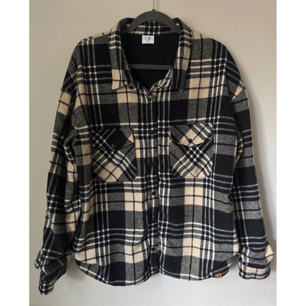 Little Bipsy Collection Plaid Flannel Shirt Jacket Cream Wool Blend Mens XXL